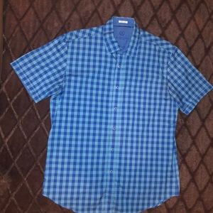 Men’s button up plaid Bugatchi shirt